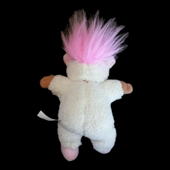 Vintage Troll Doll 6" Russ Plush Soft Body Easter Lamb Sheep Rare Pink Hair - Picture 2 of 2